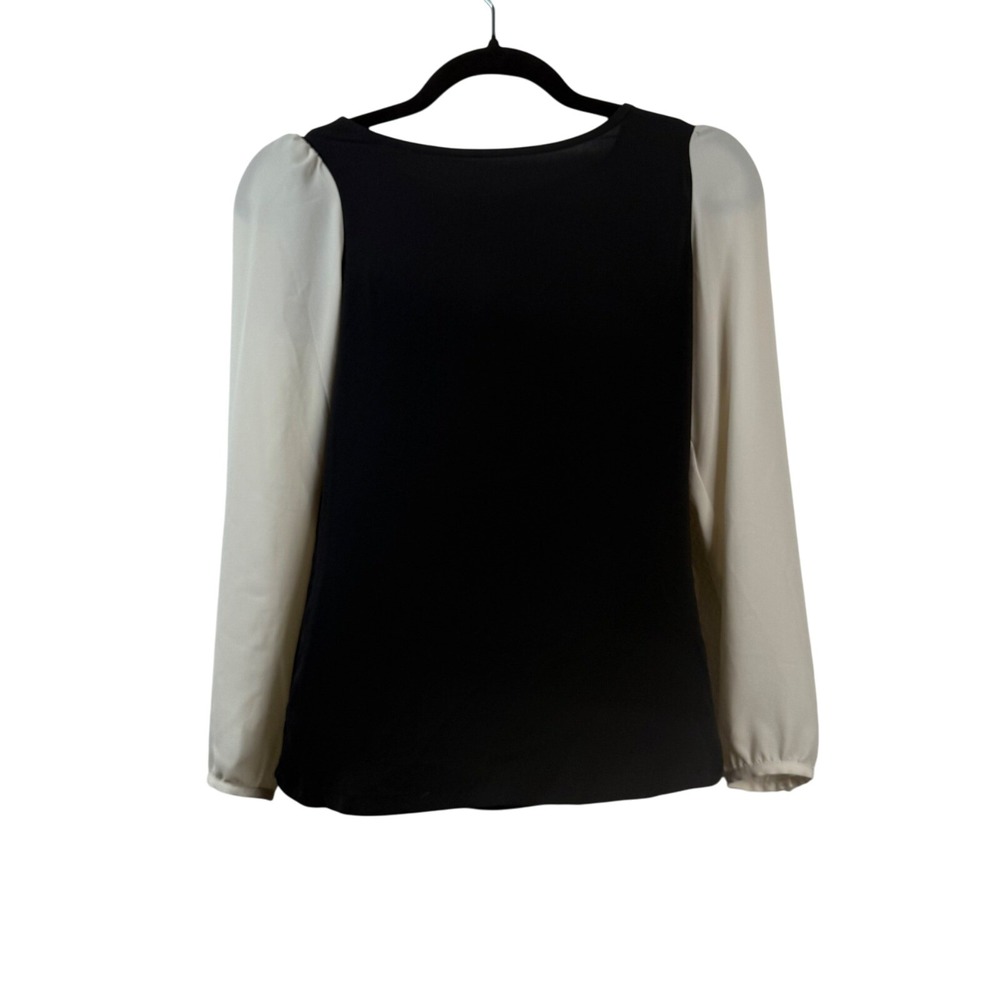 LOFT Petites Blouse XSP Black & Cream Long Sleeve Tie Back Office Core